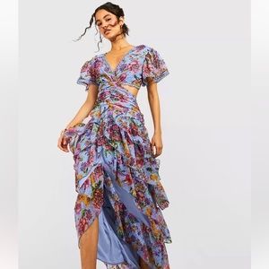 Blue floral midi dress